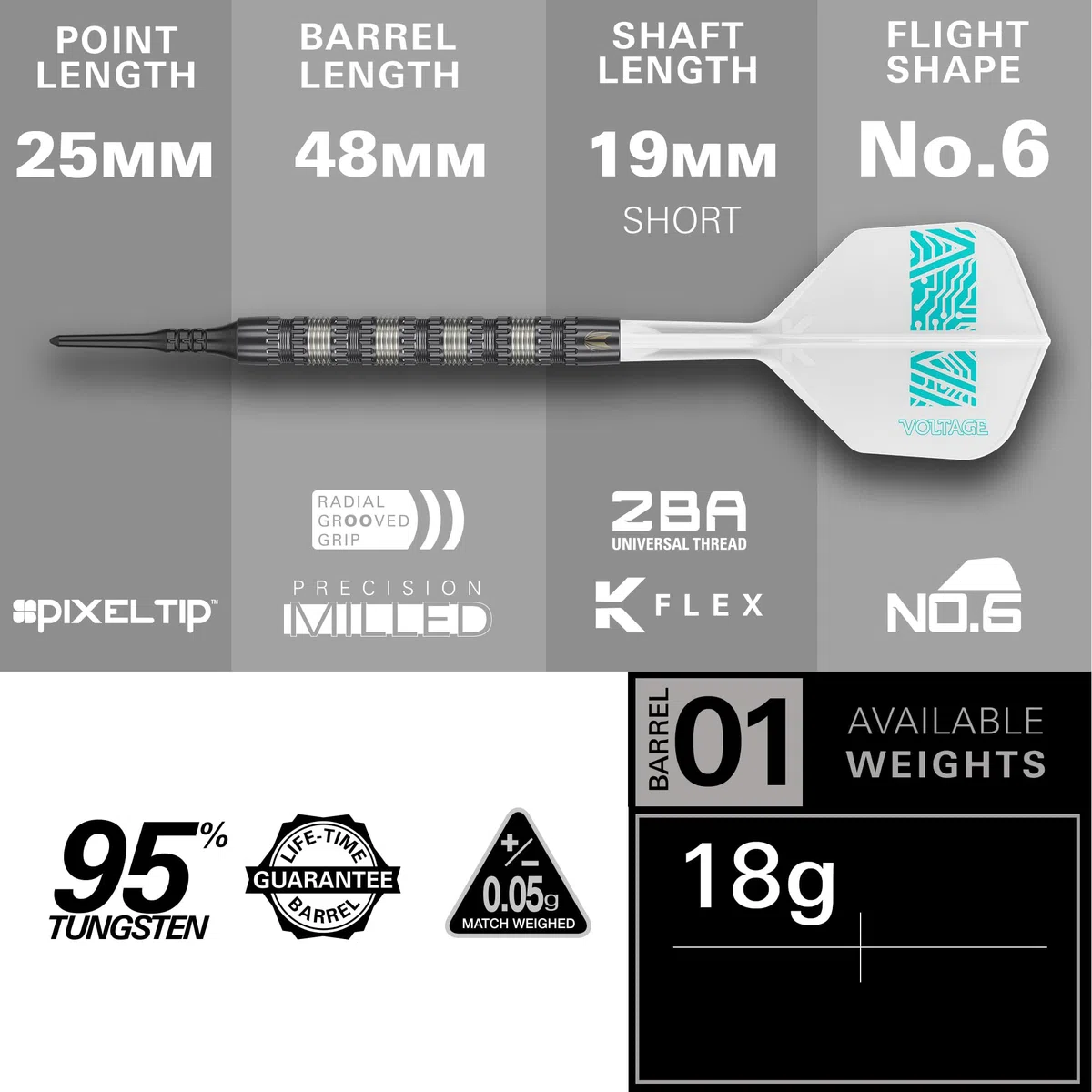 Target Darts Rob Cross 95K Soft Tip 18g 95% Wolfram Dart Set Voltage Player Edition Pixel Tips K-Flex Flights Dartpfeile mit Kunststoffspitze Dart Pfeile für elektronische Dartscheibe