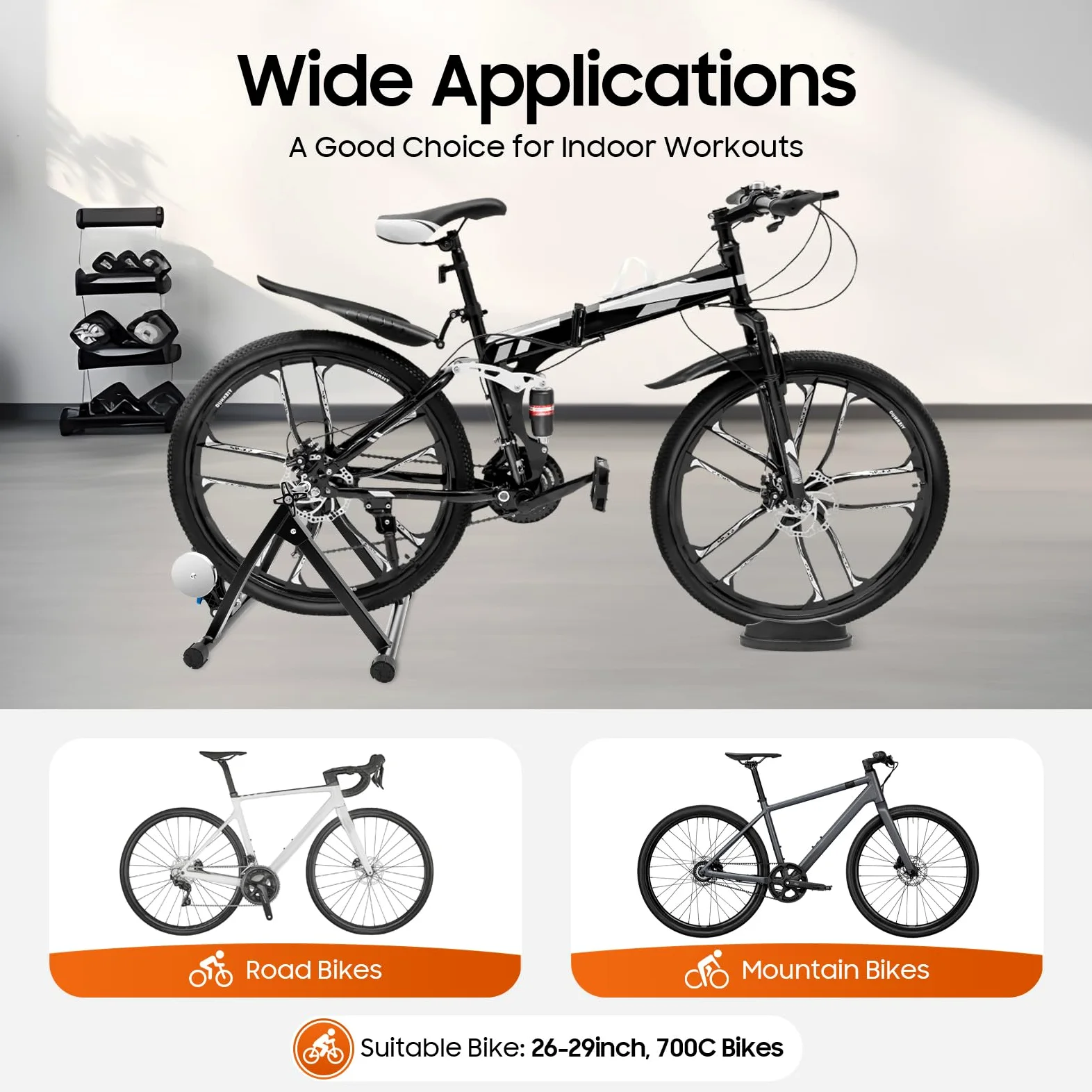 Rollentrainer Fahrradtrainer Indoor Fahrrad Heimtrainer klappbar 26"-29" für 26-29-Zoll-Bikes und 700C-Bikes wie Mountainbikes und Rennräder