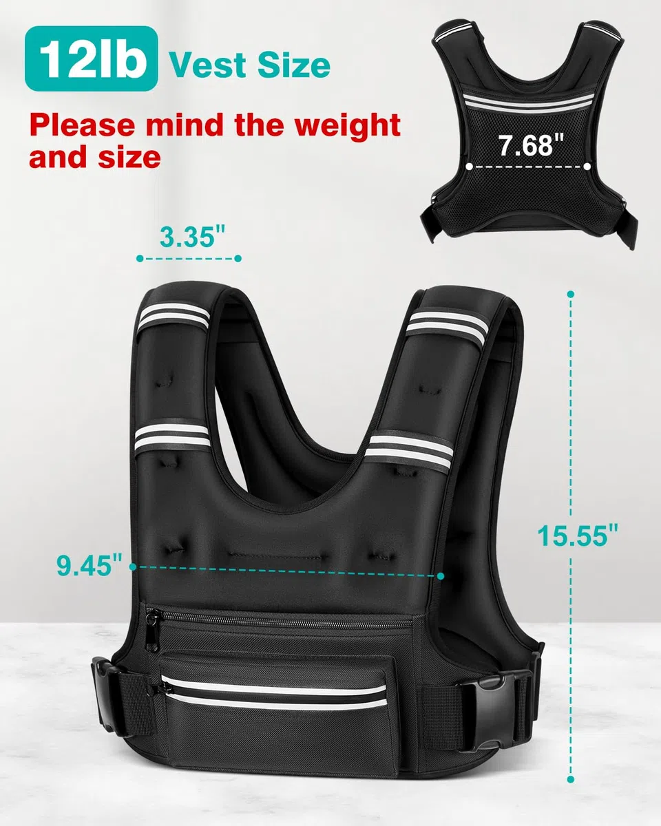 Weighted Vests for Women Men, 8 12 16 20 lb Weighted Vest with Storage Pockets, Rucking Vest with Reflective Stripe, Adjustable Straps Weight Vest for Running, Walking, Workout, Training