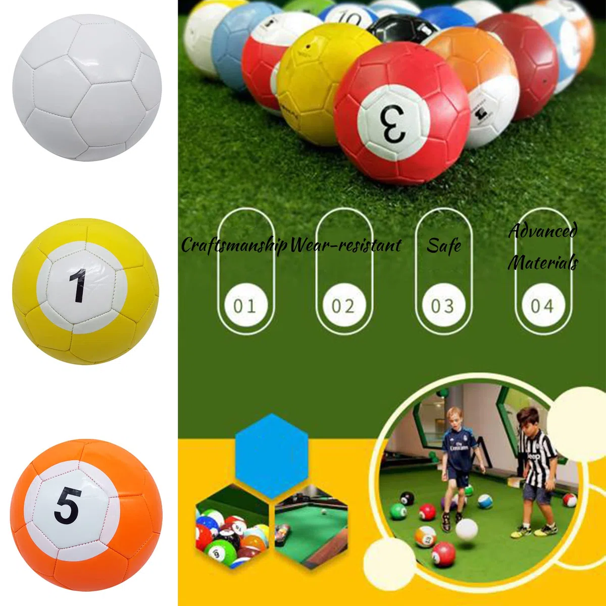 EviKoo Aufblasbar Billardkugeln Set 16 Stück Fußball Poolball Größe Snooker Kugeln Pool-Billardkugeln, Spielunterhaltung für Erwachsene im Freien, Geschenk,7.1inch