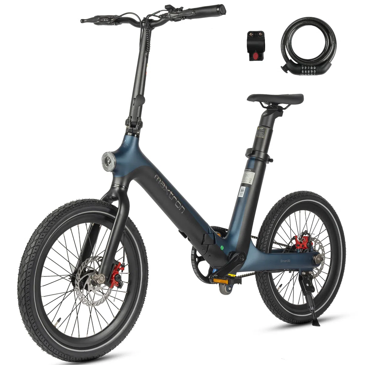 Smart30 E-Bike 20 Zoll City Pendler Elektrofahrrad mit Alu-Druckguss Rahmen Drehmomentsensor, Single Speed, Sattelstützen-Akku 36V 9.6Ah, Minimalistisches Pedelec Damen Herren (Blau)