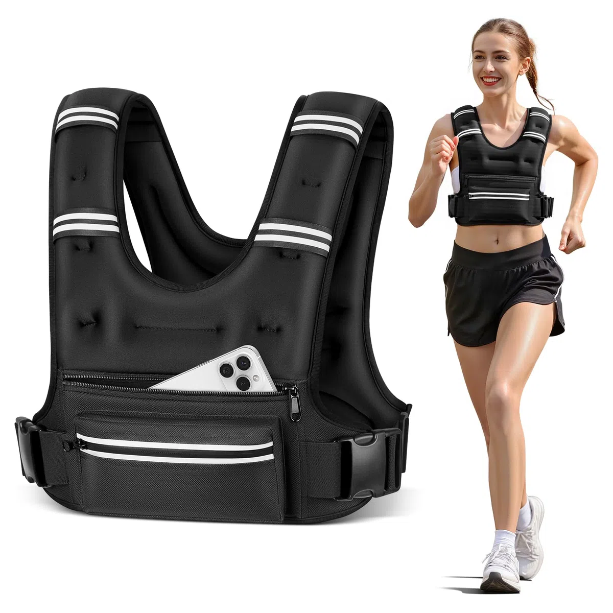 Weighted Vests for Women Men, 8 12 16 20 lb Weighted Vest with Storage Pockets, Rucking Vest with Reflective Stripe, Adjustable Straps Weight Vest for Running, Walking, Workout, Training