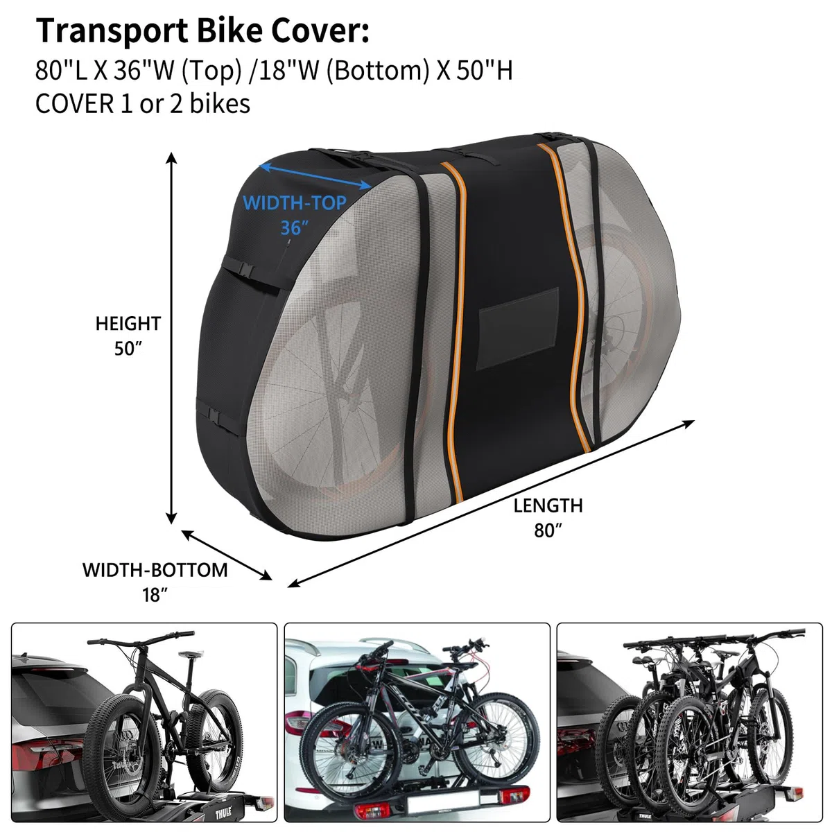 Fahrradabdeckung für den Transport von 2 oder 3 Fahrrädern auf dem Gepäckträger, 600D robuste Fahrradabdeckungen, Outdoor-Aufbewahrung, wasserdicht für den Transport.