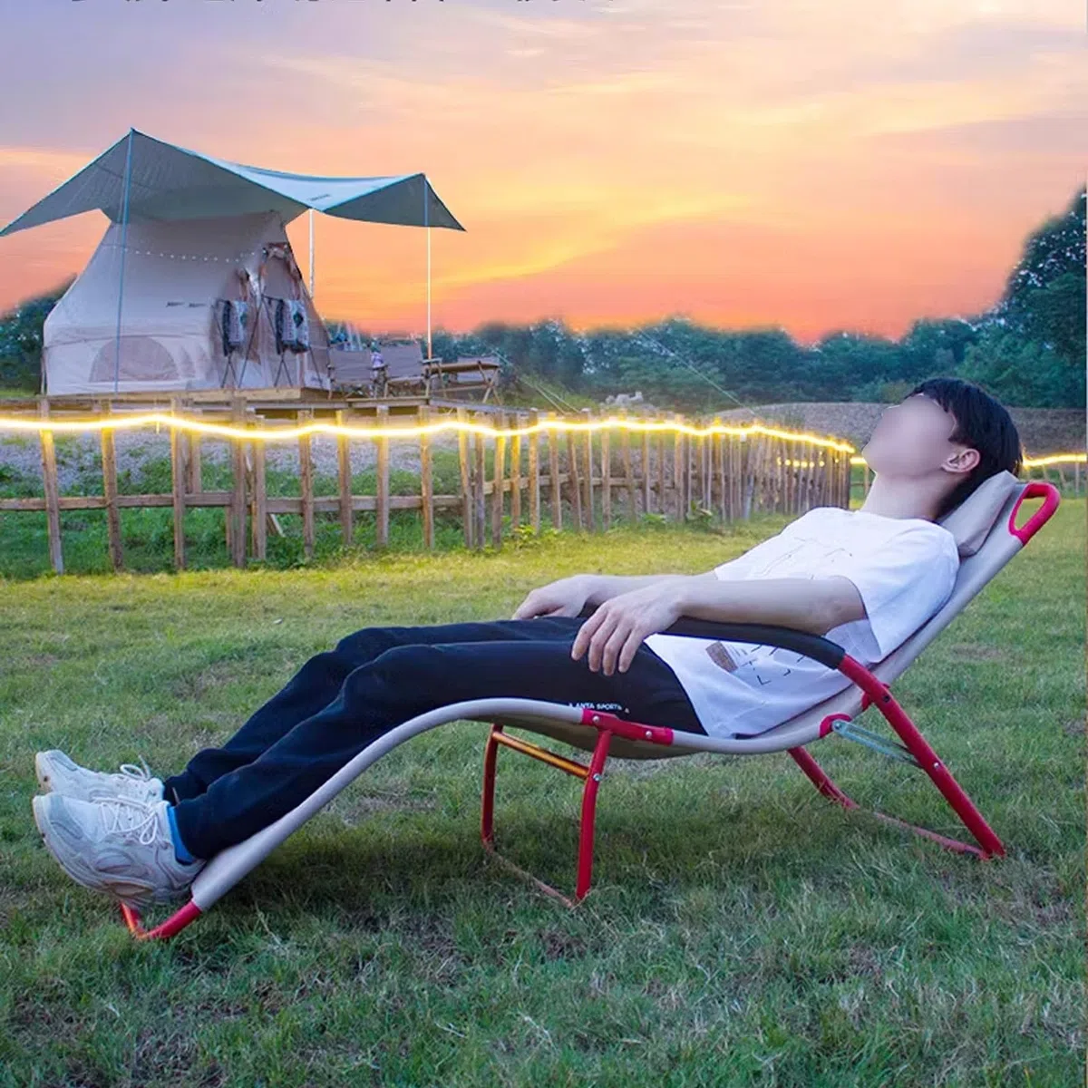 Sonnenliege Klappbar Leicht, Verdicktes Stahlrohr, Kopfstütze, Geschwungenes Design, Strandstuhl Klappbar, Für Garten, Strand, Schwimmbad, Terrasse (Color : Black)