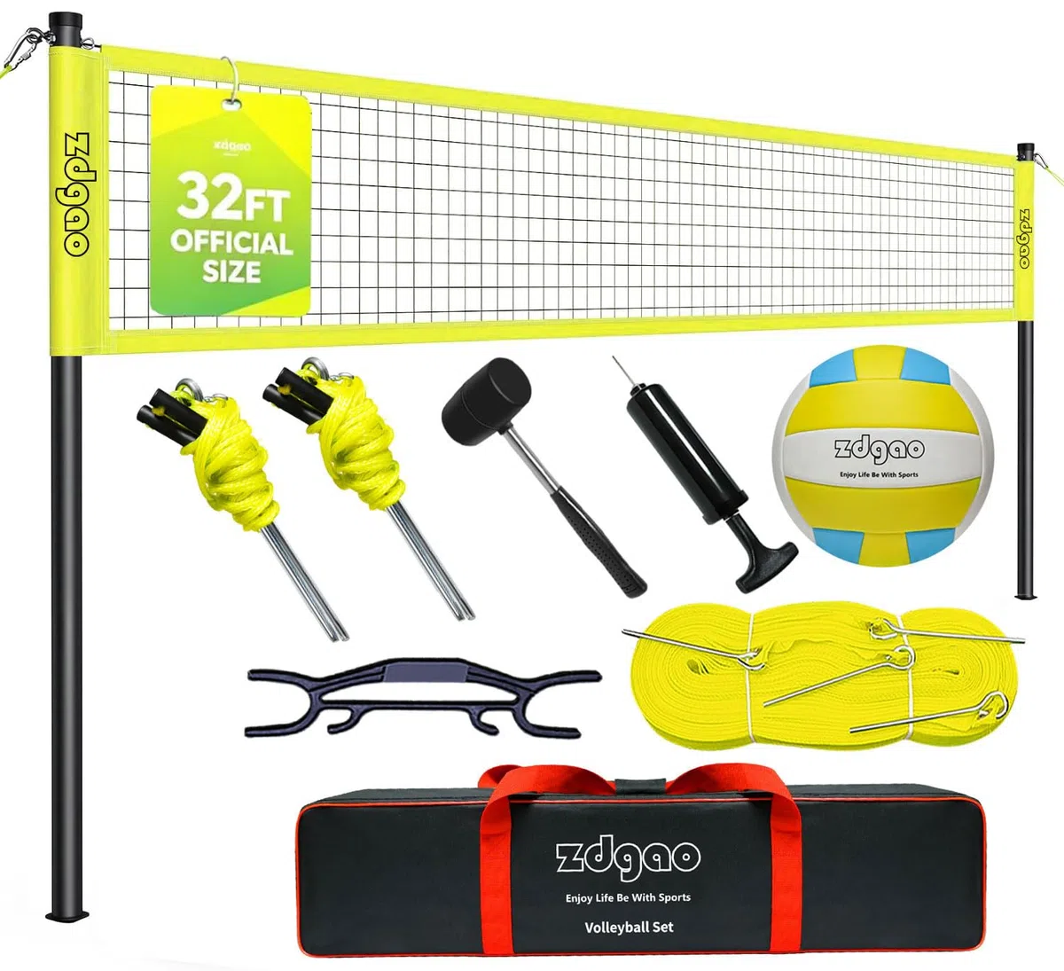 Volleyballnetz Outdoor - Tragbares Volleyball-Set für Hinterhof mit professionellem Volleyballnetz, Wickelgarn Volleyball und Pumpe, Begrenzungslinie, Tragetasche