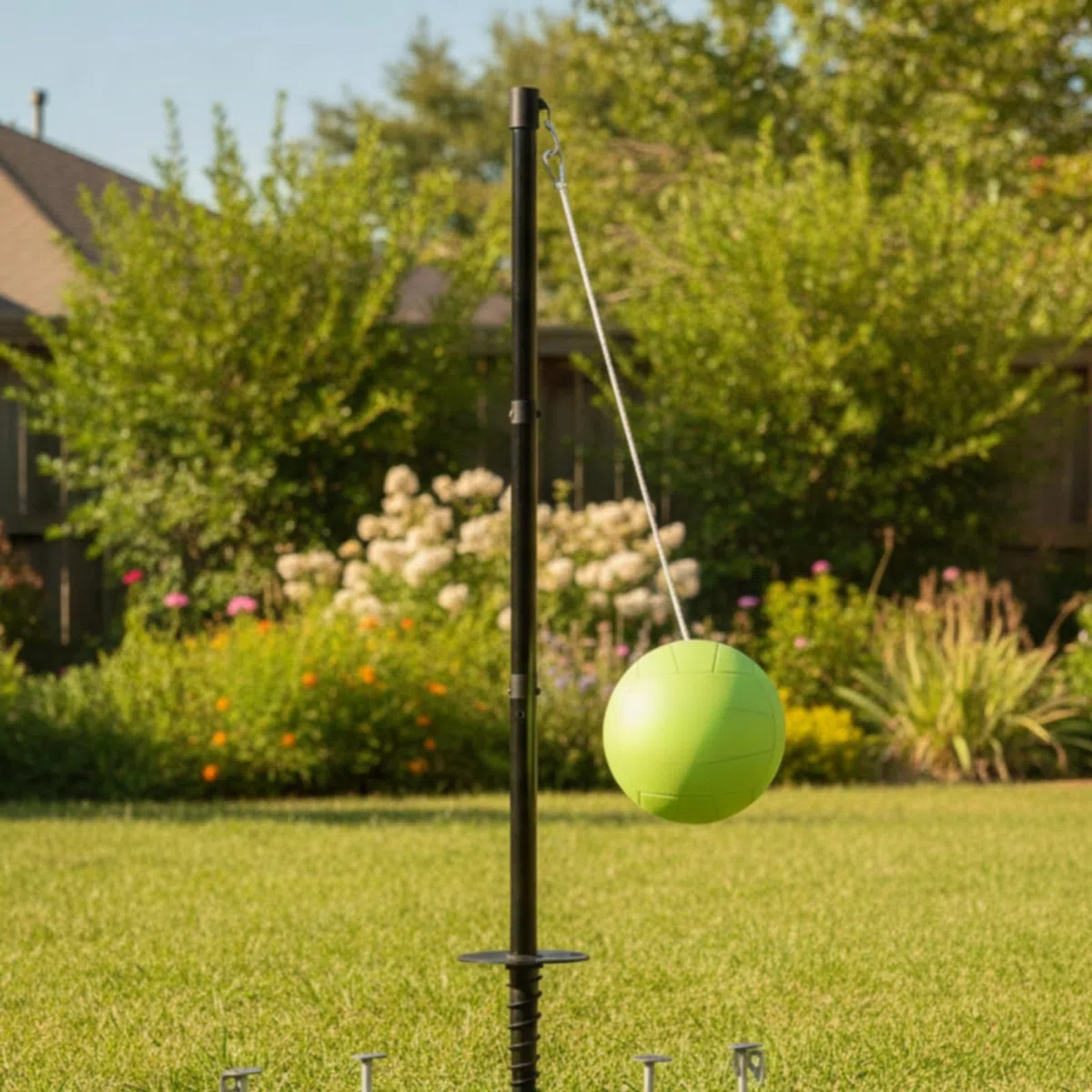harayaa Outdoor Tetherball Spiel set Tetherball set Ball Pfosten Seil aus Stahl mit Tragbarem Erdanker Und Montageschlägel Zuverlässige Verankerung Und Sicherer Betrieb für Familie Freunde Wettbewerbe