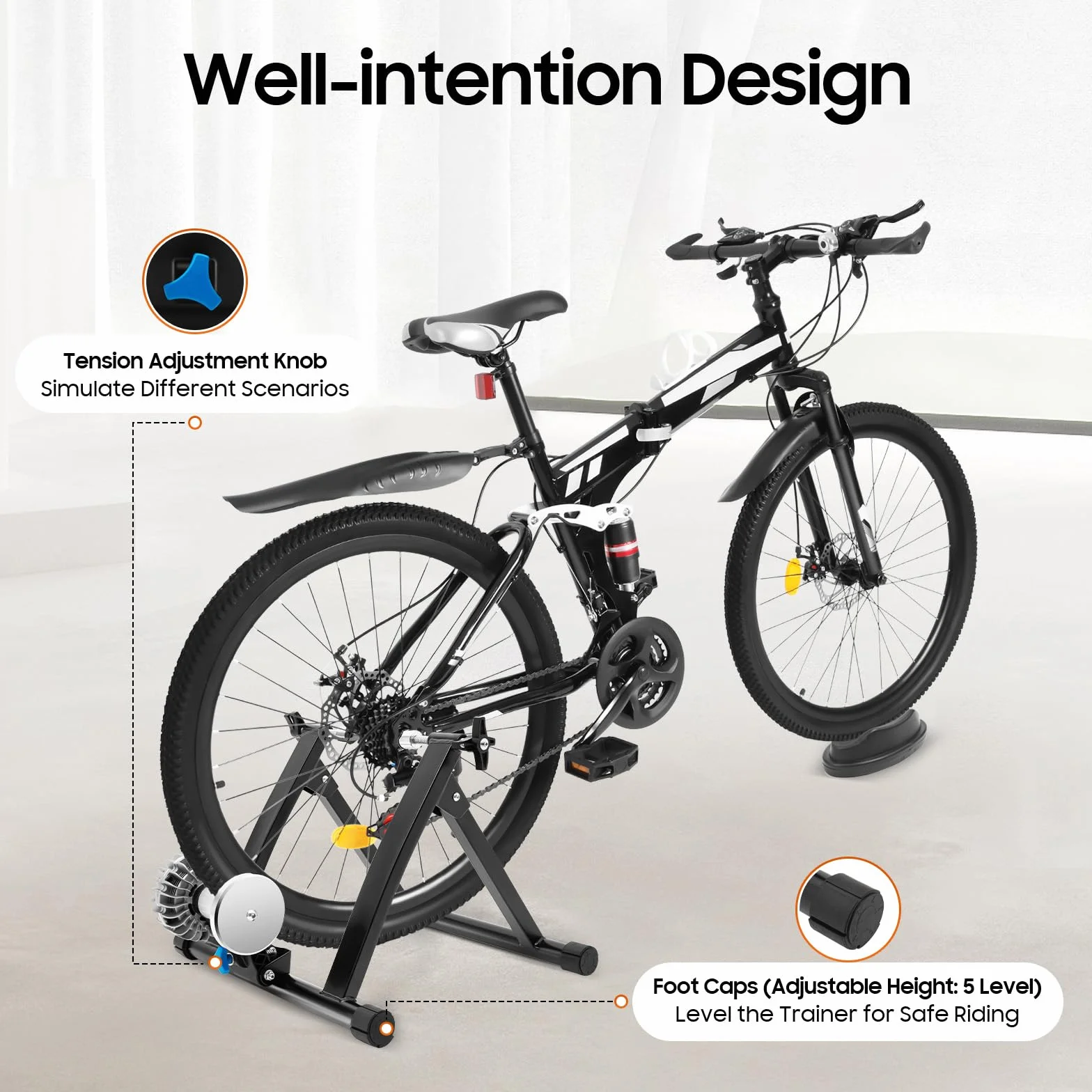 Rollentrainer Fahrradtrainer Indoor Fahrrad Heimtrainer klappbar 26"-29" für 26-29-Zoll-Bikes und 700C-Bikes wie Mountainbikes und Rennräder