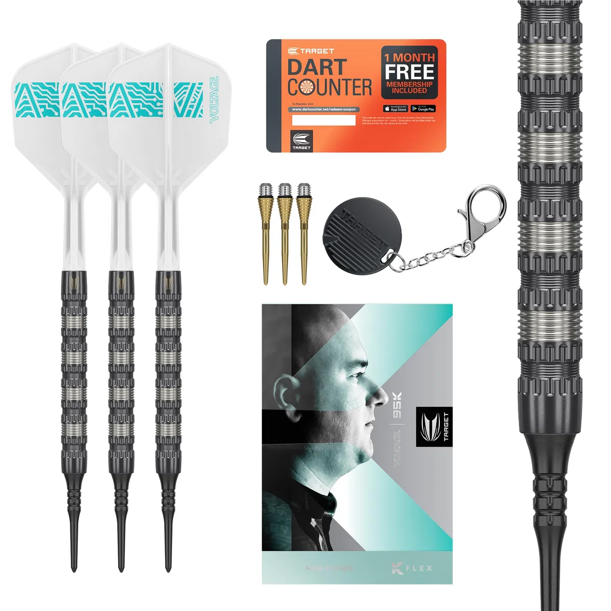 Target Darts Rob Cross 95K Soft Tip 18g 95% Wolfram Dart Set Voltage Player Edition Pixel Tips K-Flex Flights Dartpfeile mit Kunststoffspitze Dart Pfeile für elektronische Dartscheibe
