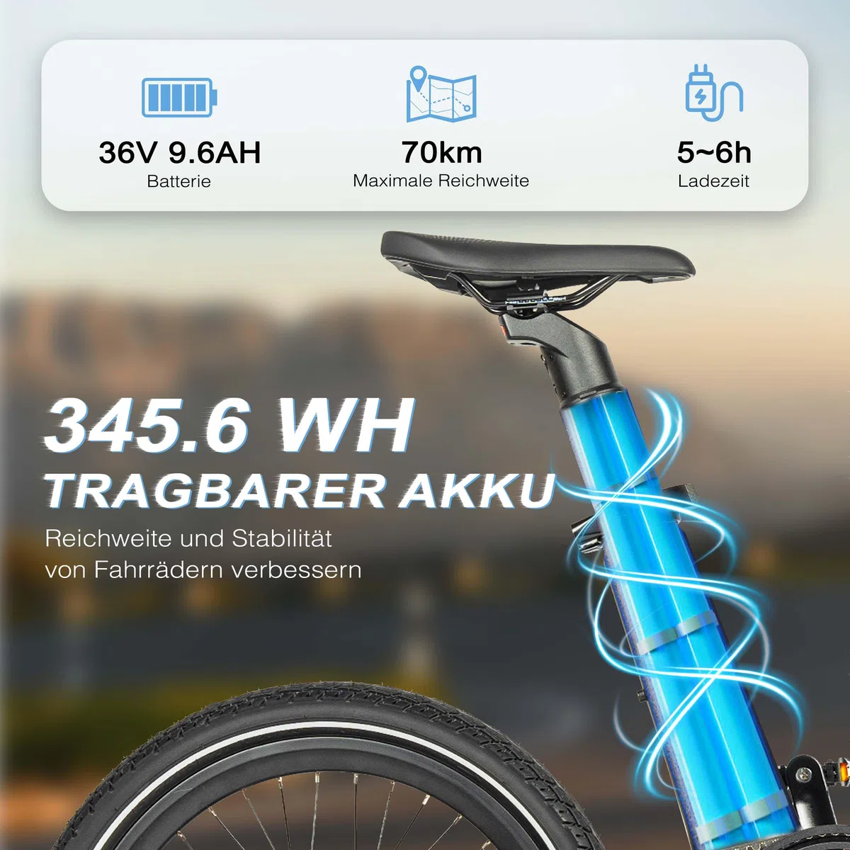 Smart30 E-Bike 20 Zoll City Pendler Elektrofahrrad mit Alu-Druckguss Rahmen Drehmomentsensor, Single Speed, Sattelstützen-Akku 36V 9.6Ah, Minimalistisches Pedelec Damen Herren (Blau)