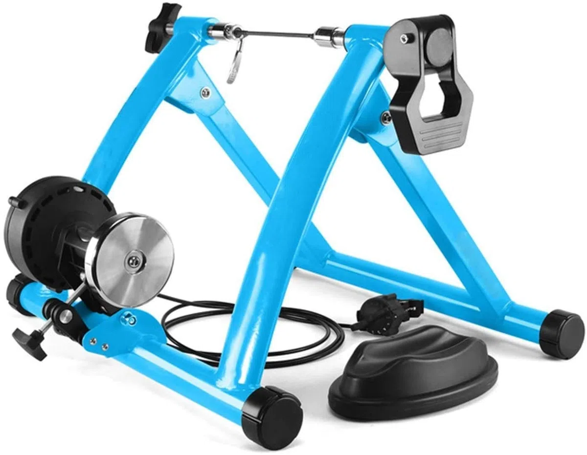 Rollentrainer für Fahrräder, Fahrradtrainer, Heimtrainer klappbar, bis 150 kg belastbar, aus Stahl, inkl. (Gelb) (Blau)