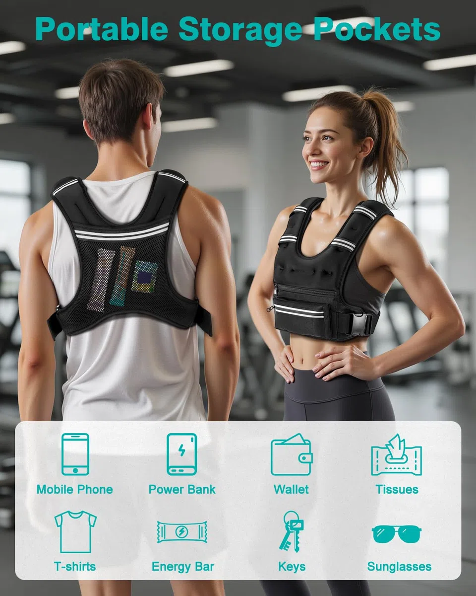 Weighted Vests for Women Men, 8 12 16 20 lb Weighted Vest with Storage Pockets, Rucking Vest with Reflective Stripe, Adjustable Straps Weight Vest for Running, Walking, Workout, Training
