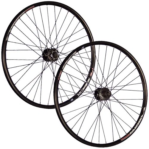 26 Zoll Laufradsatz Hohlkammer geöst Shimano M475 QB400 6 Loch Disc 7-11 Fach schwarz